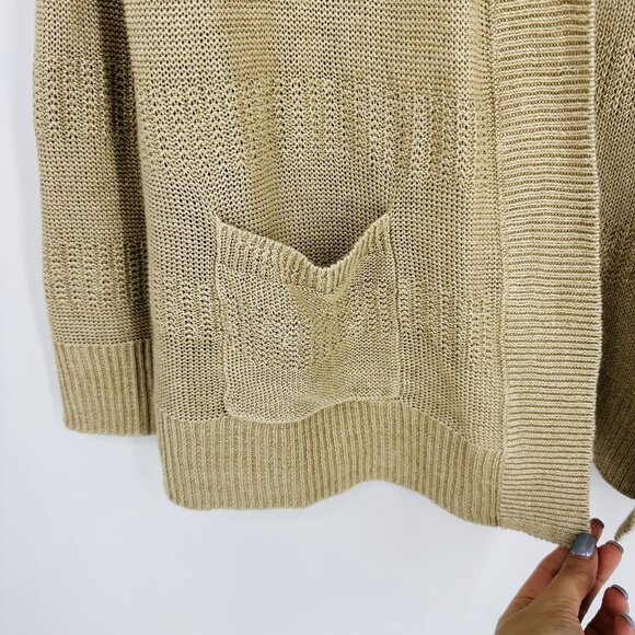 Talbots Beige Tan 100% Linen Open Front Knit Long Sleeve Cardigan Sweater XL - Picture 3 of 7